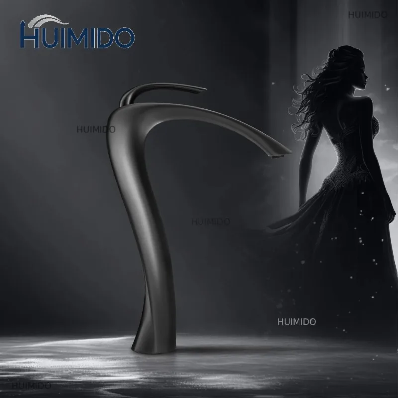 Chrome Luxury Brass Bathroom Vanity Faucet Modern Deck Mounted Basin Tap With Anti-Leak Ceramic Valve Hot/Cold Water Control