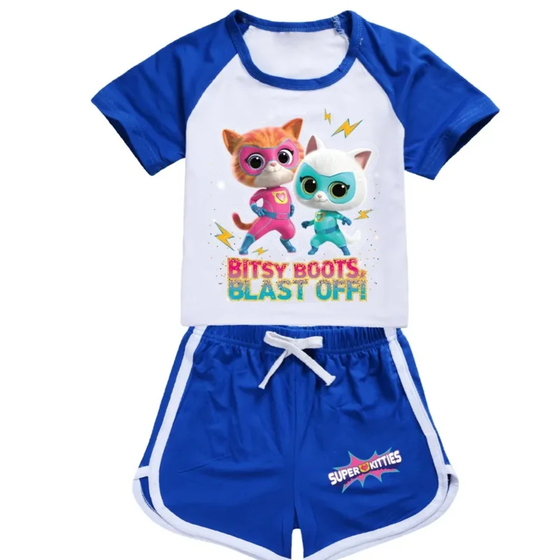 AIAI 2025 костюмы SuperKitties, футболка, шорты, детская одежда Supererkitties, летняя одежда для маленьких мальчиков, футболка с короткими рукавами для маленьких девочек