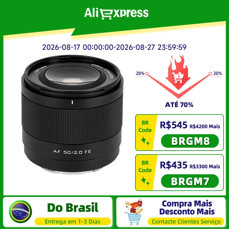 Viltrox AF 50mm F2.0 Air Full Frame Lente de câmera Retrato Vlog Prime Lente E Z Mount Câmera A7C2 ZV-E10 FX30 ZV-E1 A7M4