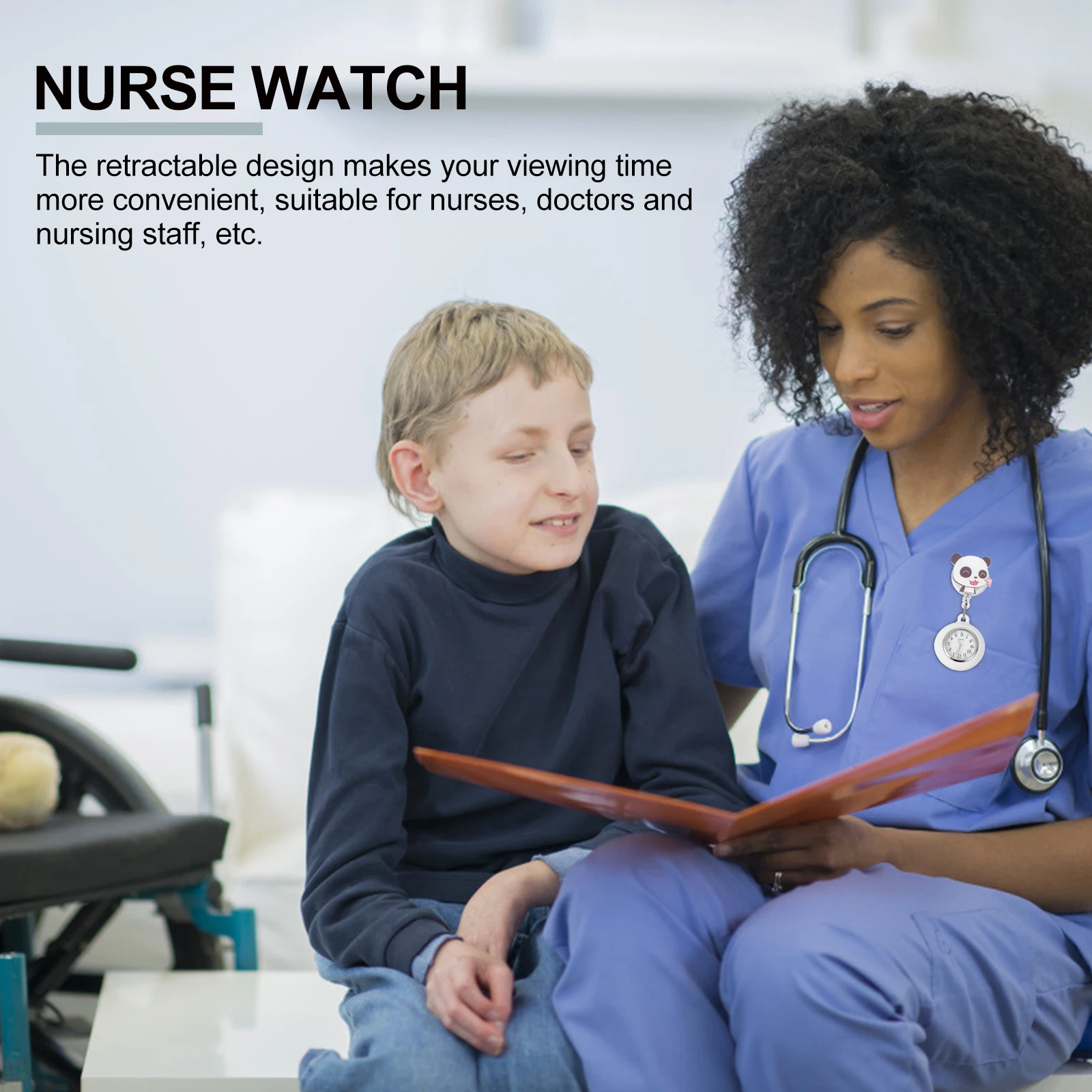 1pc enfermeira bolso retrátil clip-on dos desenhos animados panda design durável clip-on enfermeira relógio pessoal médico presente para mulher