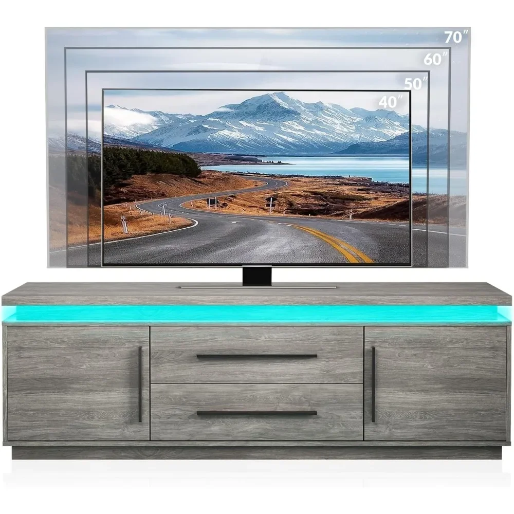 

67" TV Stand, Entertainment Center with LED Lights Change To Melody of Music, Media Console Table with Cabinets and Drawers
