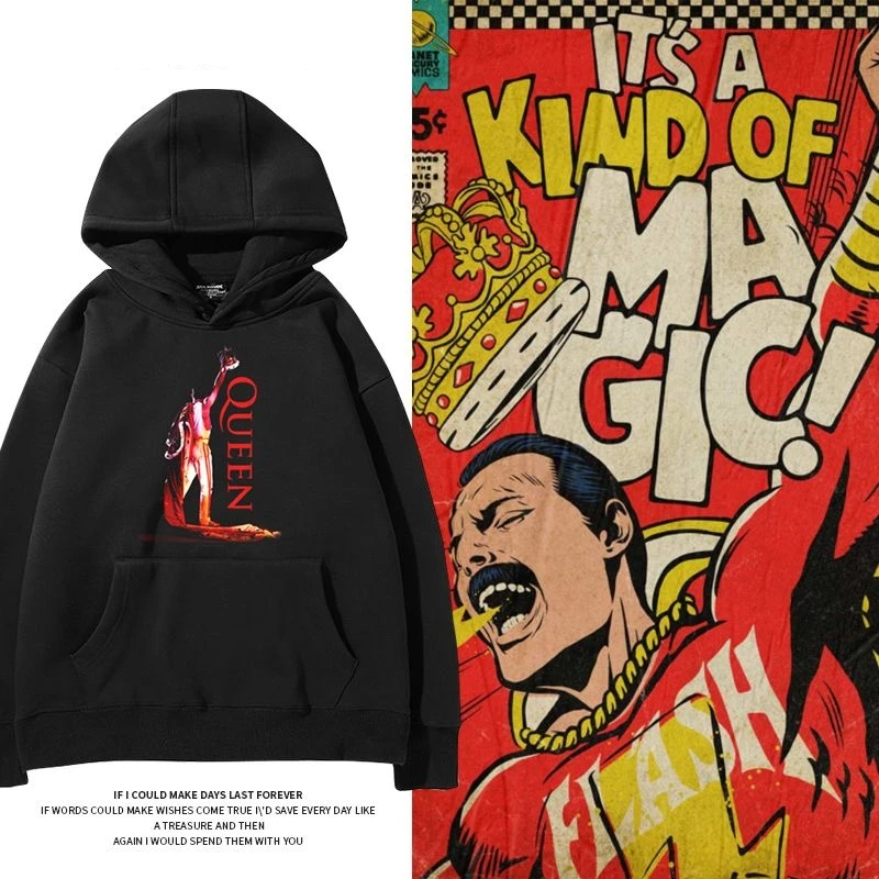 

New Arrivals Men Rock Band Cotton Queen Hoodie Zeppelin Rock Hooded Sweatshirt Jacket Street Hip Hop Oversized Athletic Tops