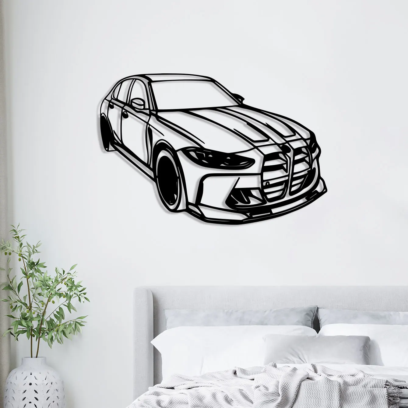Modern Luxury Car Metal Wall Art - Sleek Black Iron Design with Red Accents, Perfect for Office, Living Room, Bedroom, Terrace