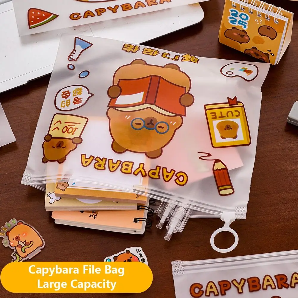 Cartella di file impermeabile in PVC addensato con cerniera Borsa per penne di grande capacità Porta file di carta trasparente per capibara Ufficio scolastico