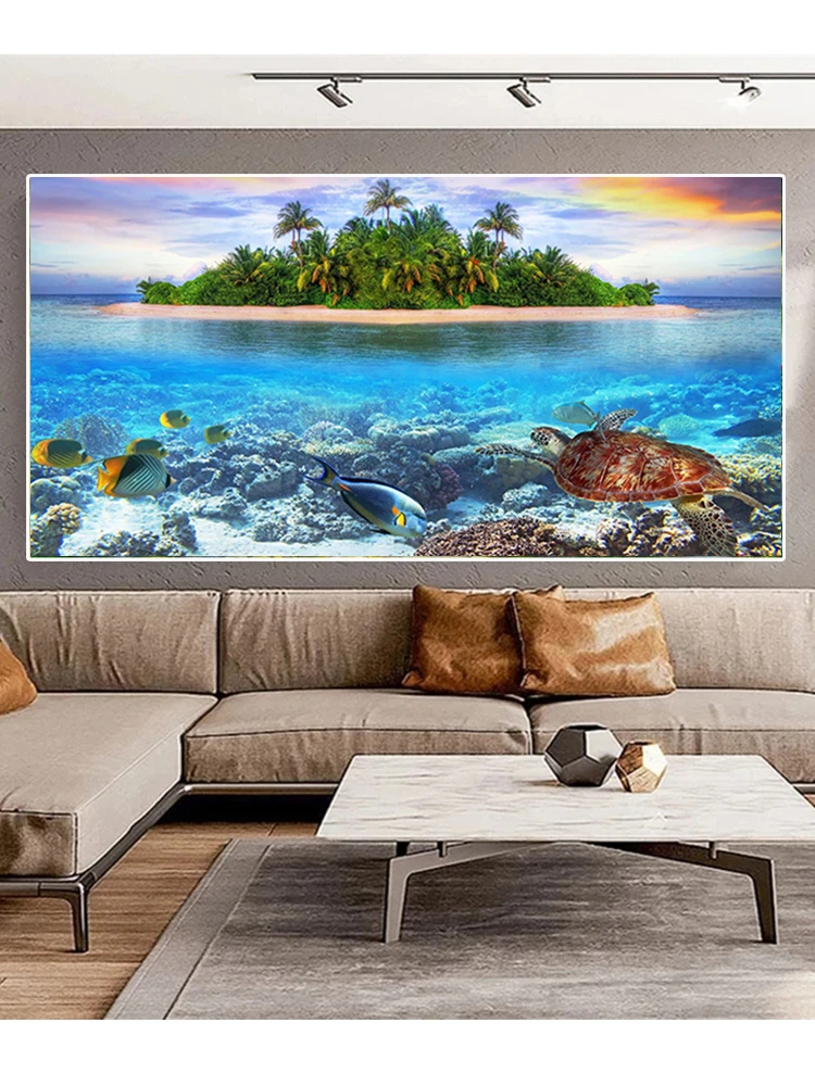 Large Landscape Island Sea Beach Animal Turtle Fish 5d D DIY Diamond Painting Fantasy Embroidery Mosaic Picture R379