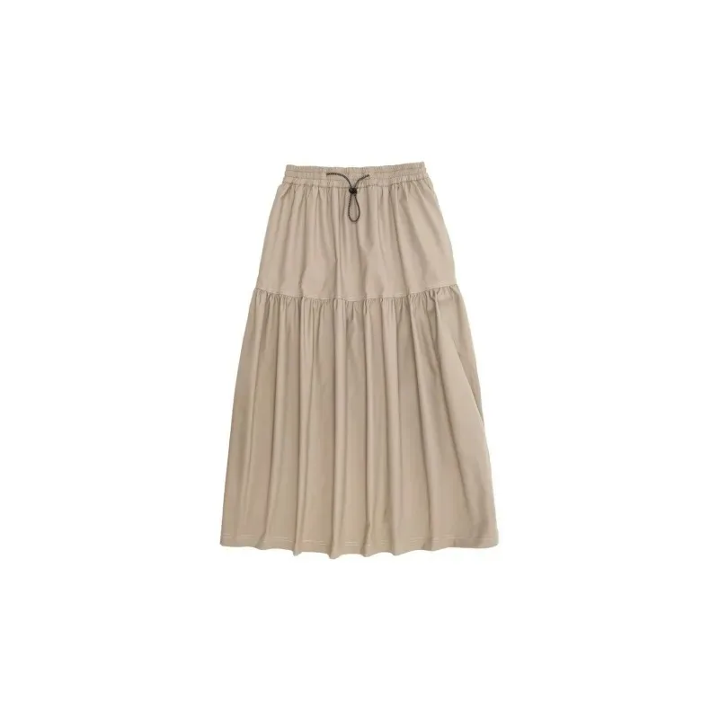 Women Drawstring Waist Tiered Midi Skirt Casual Loose A Line Skirt