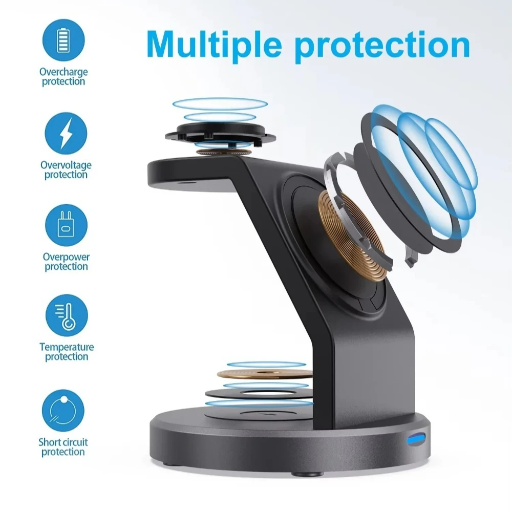 2025 3 في 1 حامل شاحن لاسلكي آيفون 17 16 15 14 13 12 Pro Max iWatch AirPods Station لمحطة شحن سريع MagSafe