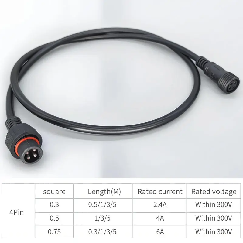 2Pin 3Pin 4Pin Male Famale Plug Cable 1M/3M/5M Waterproof IP67 Extension Electric Wire Connector Outdoor Lighting Connector