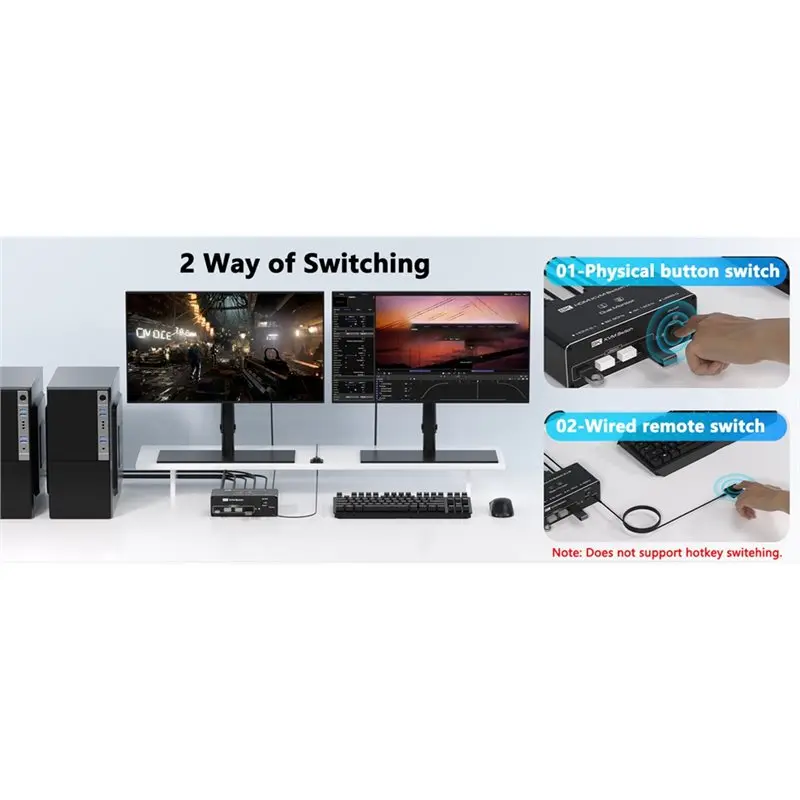 T23C -Compatible KVM Switch 2 Monitors 2 Computers, USB 3.0 For 2 Pcs To 2 Screen Sharing Extended Display Support Mode