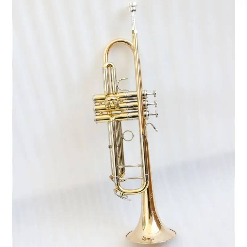 Bb Trumpet Well-crafted Clear Lacquer Finish Brass Body Gold Brass Bell Leadpipe 3 Piston Valves Musical Instrument