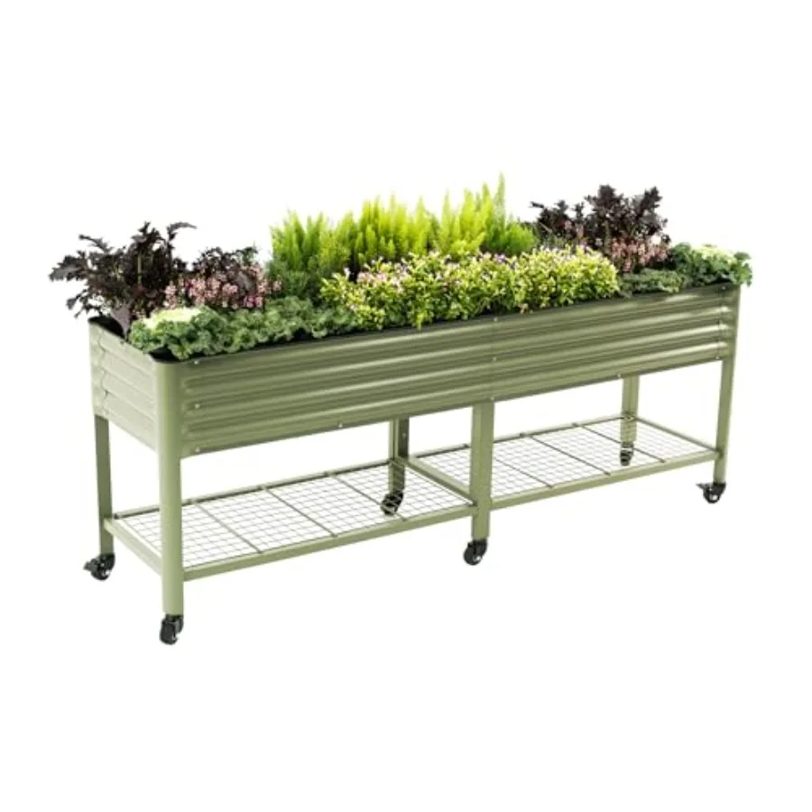 

Rolling Elevated Raised Garden Bed-V Series 2' x 8' Garden Beds with Legs and Storage Rack for Patio and Porch 1400 Lbs Weight