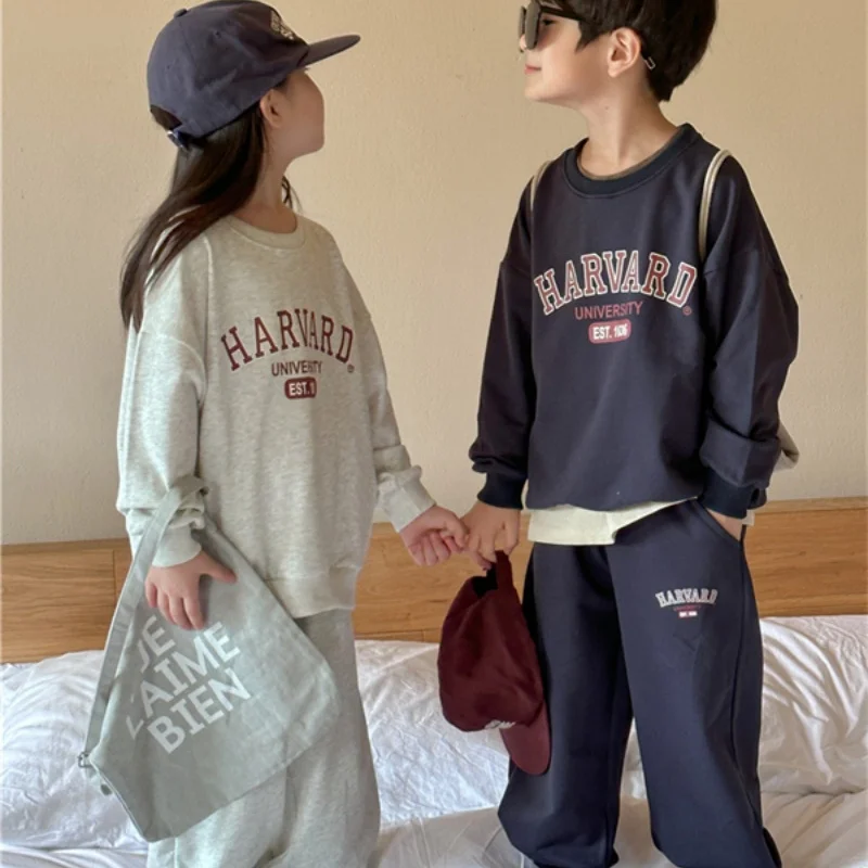 Boys Sweatshirts +Pants Kids Suits 2PCS/Set Cotton 2024 Letters Spring Autumn Cotton Tracksuit Sport Christmas Gift Children Clo