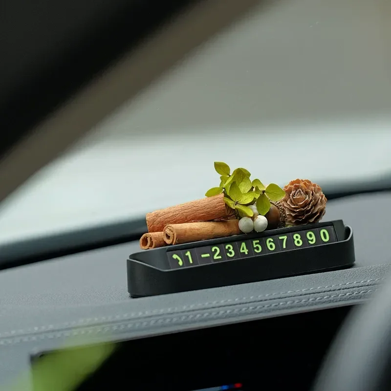 Cinnamon Car Ornament Temporary Parking Number Plate Premium Sense Car Interior Decoration Center Console Moving Car Phone