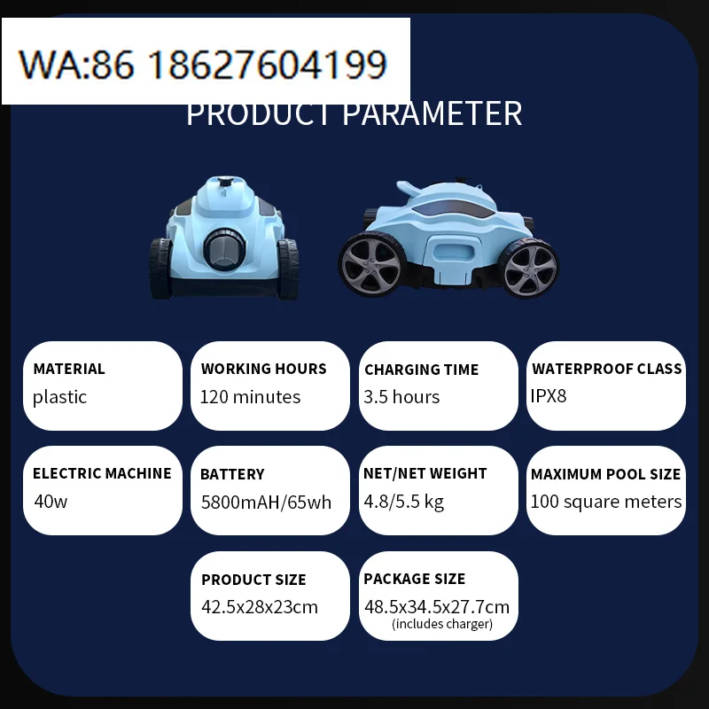 

Automatic Pool Cleaner Dual Motors Lithium Battery OEM Cordless Spa