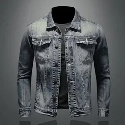 Korean Popular Clothes Male Jean Coats Vintage Autumn Low Price Aesthetic Elatic Worn Casual Lxury Outwear Men's Denim Jacket