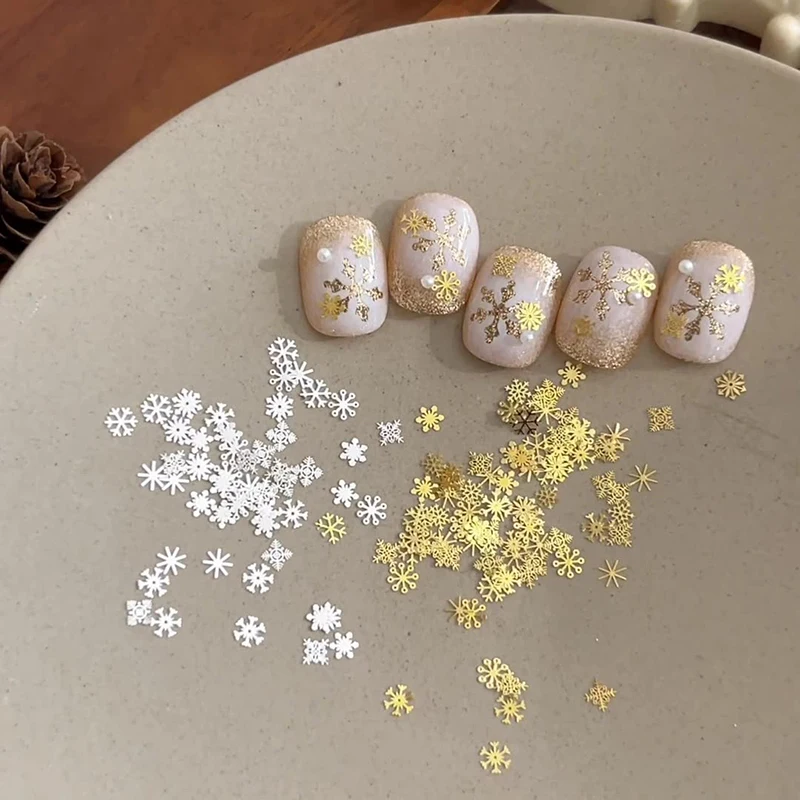 100 pçs ouro/prata inverno floco de neve rebite arte do prego charme glitter jóias natal unhas decoração diy acessórios do prego