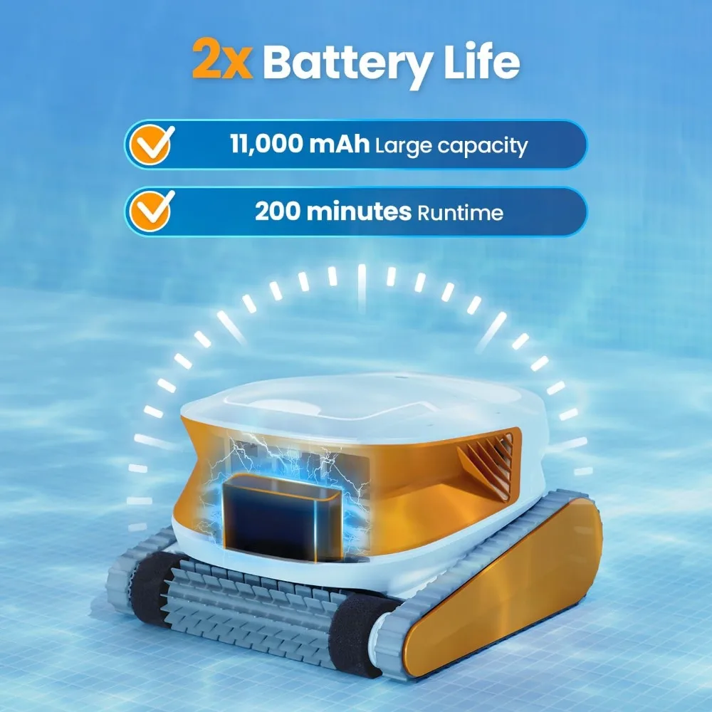 

3 Cordless Robotic Pool Cleaner, 150W Pool Vacuum with Wall Climbing Function, 200mins Runtime, 2 Brushless Motor + 4.1L Filter