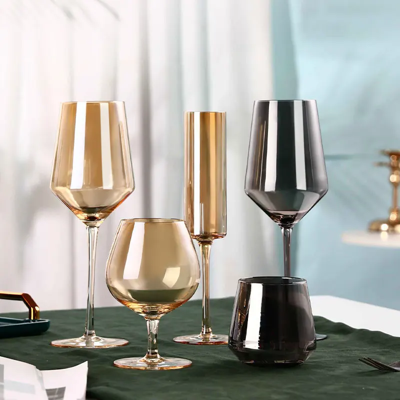 European Crystal Glass Red Wine Glass Galvanized Black Goblet Wine Glass Smoke Grey Banquet Champagne Glass Bar Barware