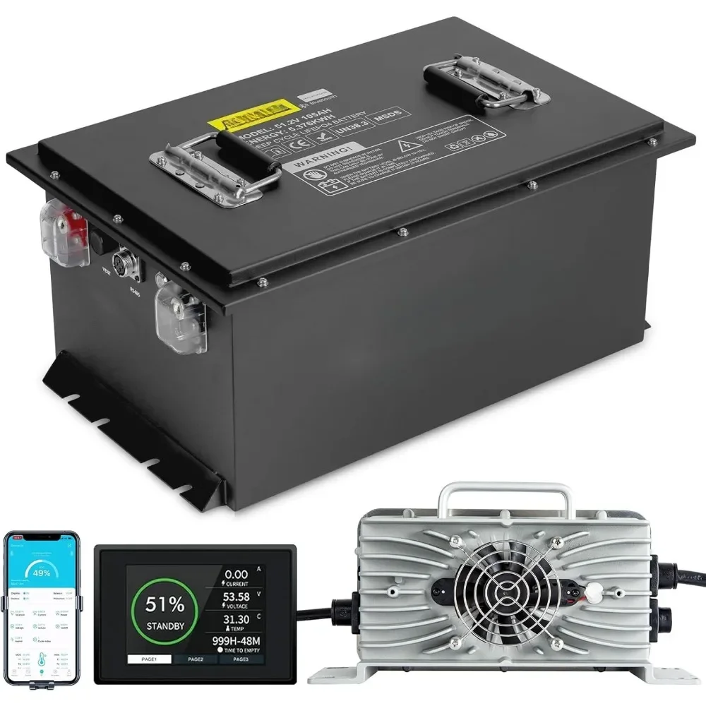 

48V 105Ah Lithium Golf Cart Batteries, Built-in 200A BMS Peak current 1000A with Touch Monitor & Mobile APP, 6000+ Cycles