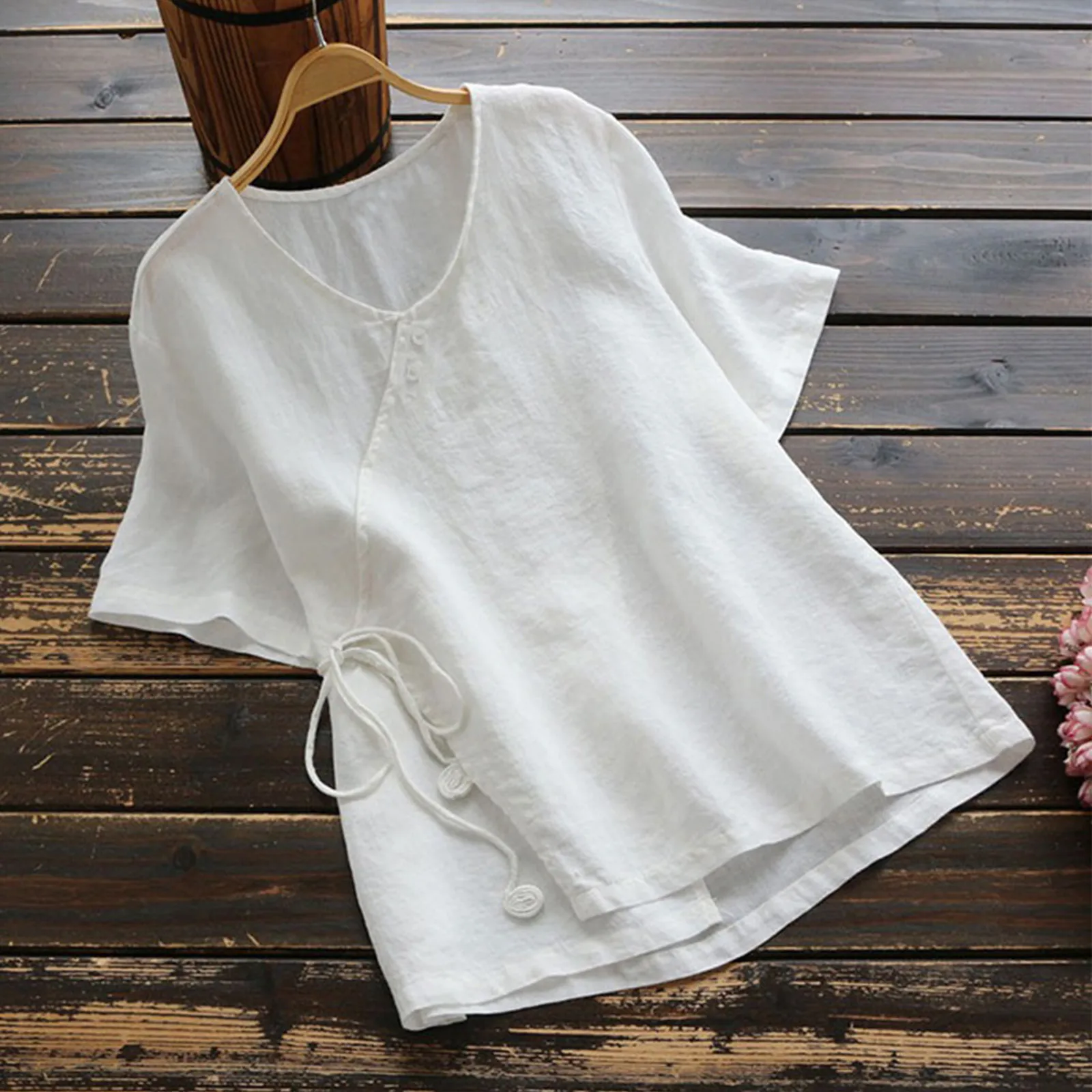 

Women Summer White Linen Shirt Blouse 2022 Female Vintage Solid Color Comfty Tops Blouses Woman Tunics