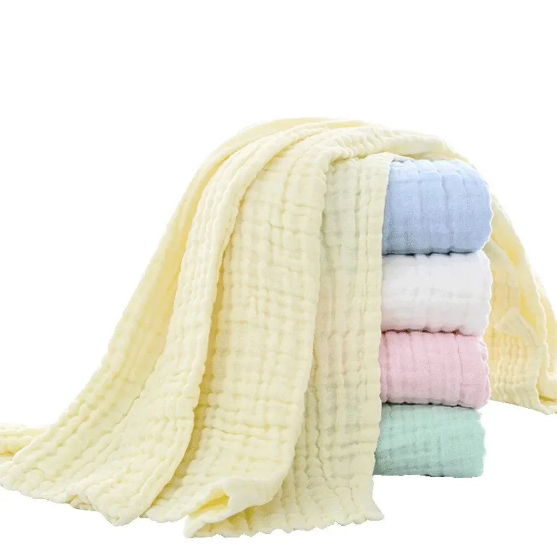 6 Layers Baby Bath Towel Kids Swaddle Wrap Bedding Pure Cotton Bubble Muslin Blanket Infant Gauze Receiving Blanket 105*105cm