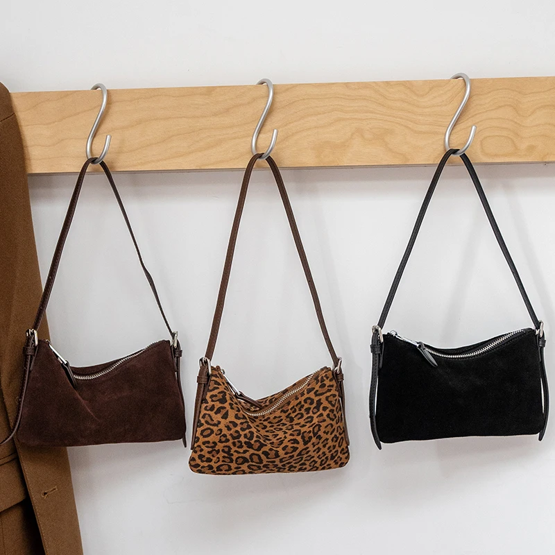 

New Women's leopard print Natural Suede Leather Shoulder Bags Female Soft Cowhide Durable Crossbody Bag Ladies Commute Handbags
