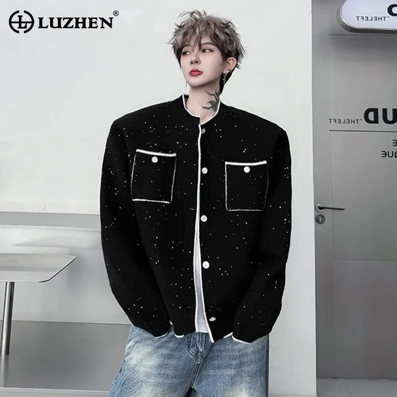 

LUZHEN Patchwork Pockets Decorate Handsome Casual Jacket Men Sequin Fashion Original 2025 Autumn Street Temperament Coat JY5730