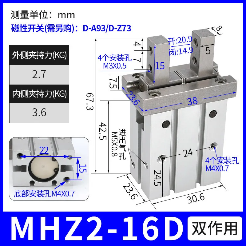 high quality finger cylinder MHZ2-pneumatic
