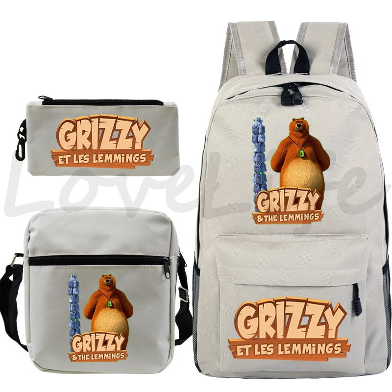 Imagem -06 - Conjunto Grizzy e Les Lemmings Mochila Estudante Bolsas de Escola Crianças dos Desenhos Animados Bookbag Meninos Meninas Mochila Diária Daypack Peças