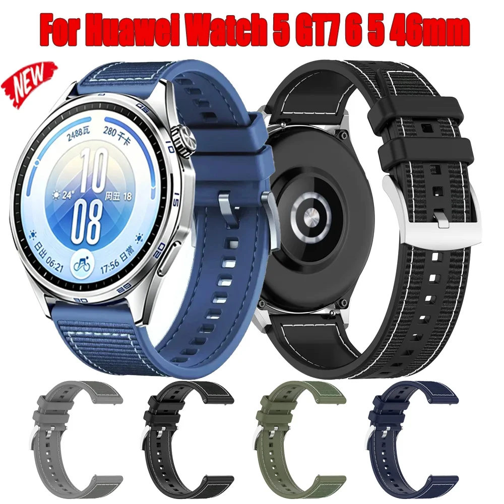 22mm Composite Silicone Strap For Huawei Watch 5 GT7 6 5 46mm Sports Band For Huawei Watch GT7 Pro 46mm Nylon Braided Wristband