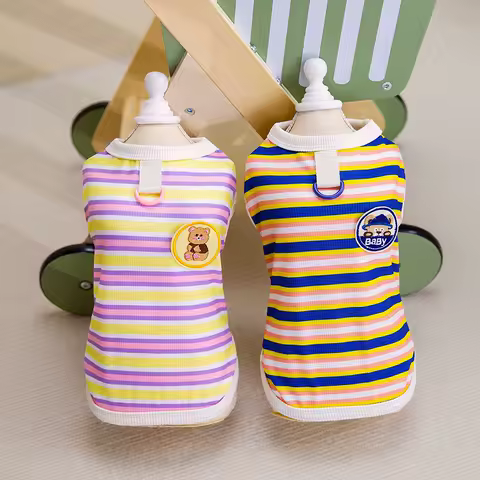 Summer New Dog T-shirt Colourful Stripe Pet Vest Yorkshire Fashion Clothing Tone Down Two Leg Pullover Pet Supplies