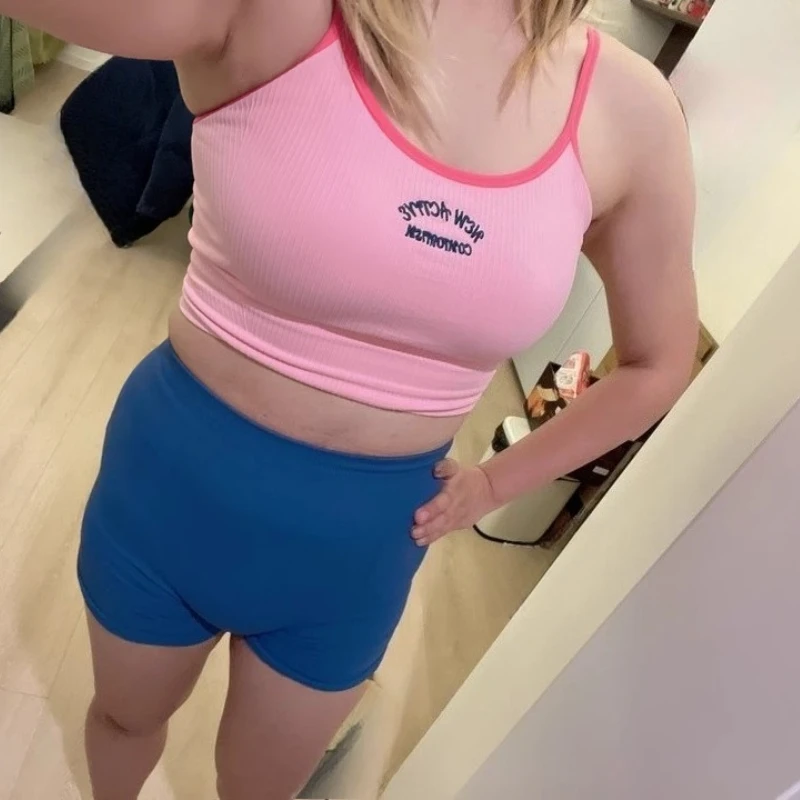 

VEQKING Embroidery Women Yoga Bras Built-in Pads Sports Crop Tops Color Contrast Gym Fitness Top Seamless Workout Running Vest