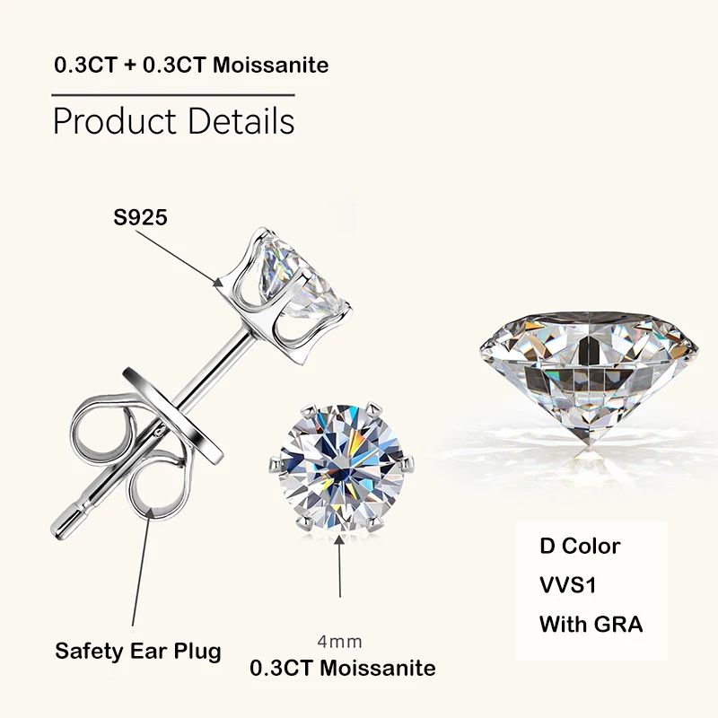 Ewya funkelnde echte 0,1-3ct d Farbe Moissan ite Ohr stecker für Frauen Mädchen s925 versilbert 18k Diamant Ohrring Ohr stecker