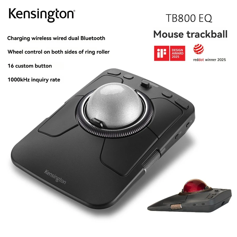 

Беспроводная трекбол-мышь Kensington Bluetooth с 3 колесиками, для графических дизайнеров, с функцией сенсорного управления, модель TB800, настраиваемая офисная мышь