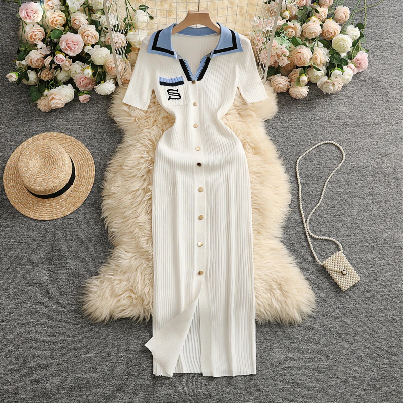 YuooMuoo Chic Fashion Sexy Wrap Hips Knitted Maxi Dress Women Brand Fashion Embroidery Sweater Dress Elegant Office Lady Vest