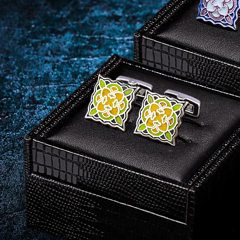 

KFLK Jewelry French shirt cufflink for mens Brand Green enamel Fashion cuff link button Luxury High Quality male guests