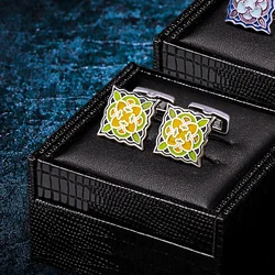 KFLK Jewelry French shirt cufflink for mens Brand Green enamel Fashion cuff link button Luxury High Quality male guests