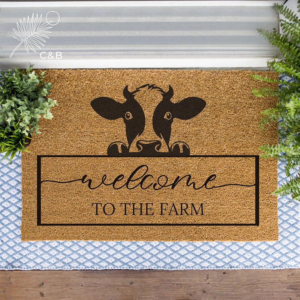 Custom Coir Doormat Farm Animal Print Welcome To The Farm Personalized Non Slip Heavy Duty Low Shedding Front Door Mat