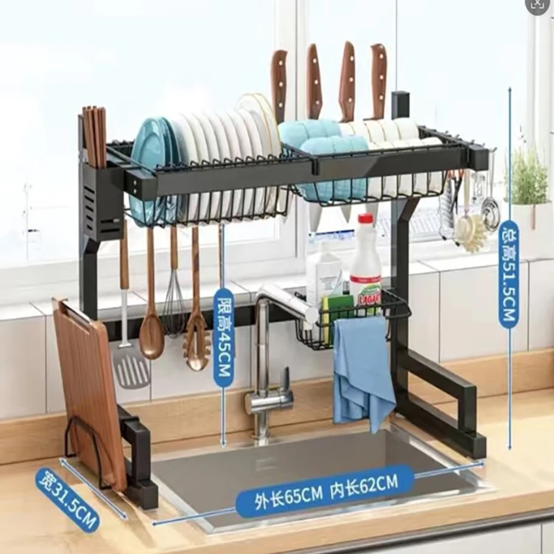 Dish Rack Above Sink - Two-Tier Large Capacity Draining Rack with Knife and Utensil Holder Home Decor