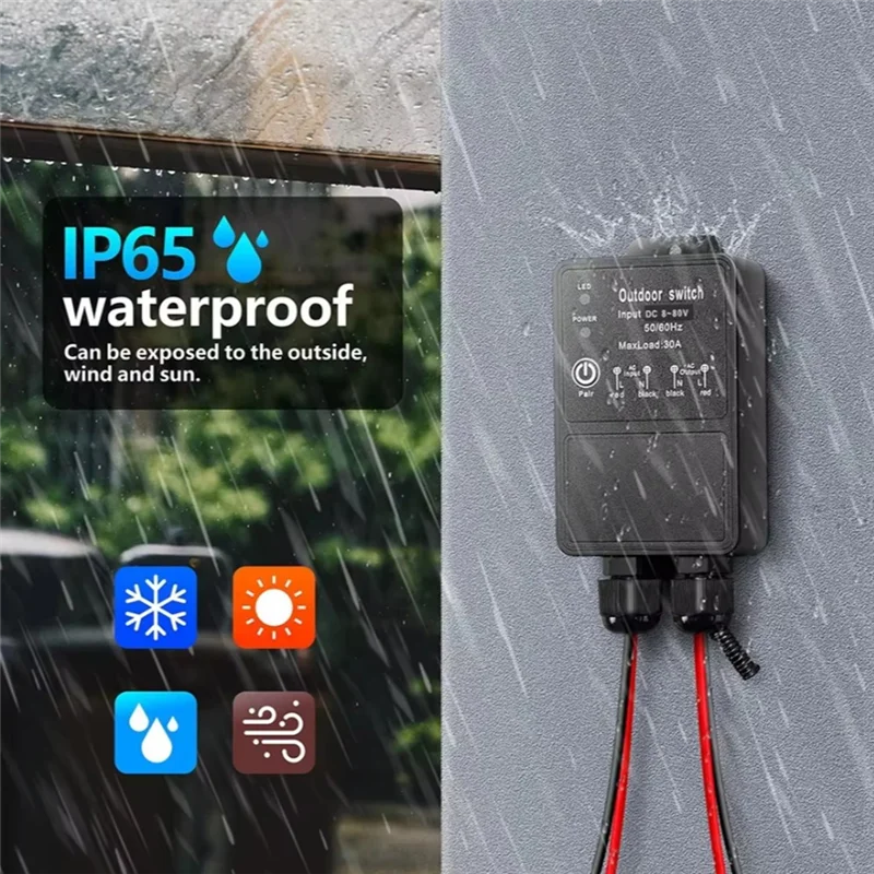 

【Livraison Rapide】Universal 433Mhz Wireless Remote Control Switch Waterproof Receiver 30A DC8V-80V Transmitter For Pump Light Fa