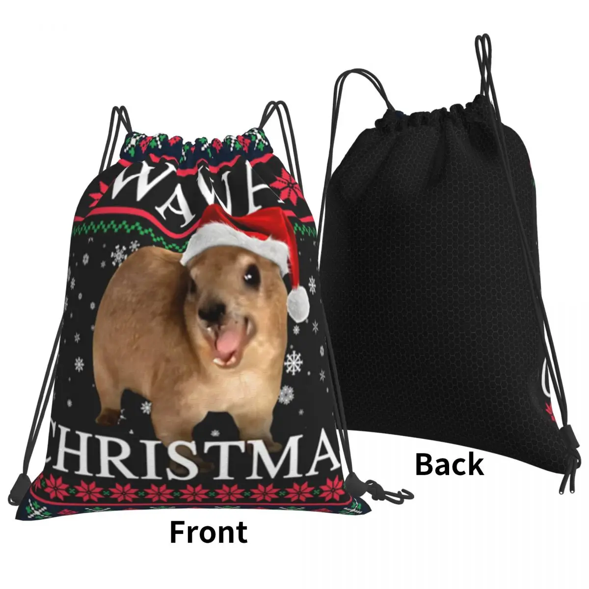 Rock Hyrax Wawa Christmas Ugly Style Backpacks Multi-function Drawstring Bags Shoes Bag Book Bags for Travel School