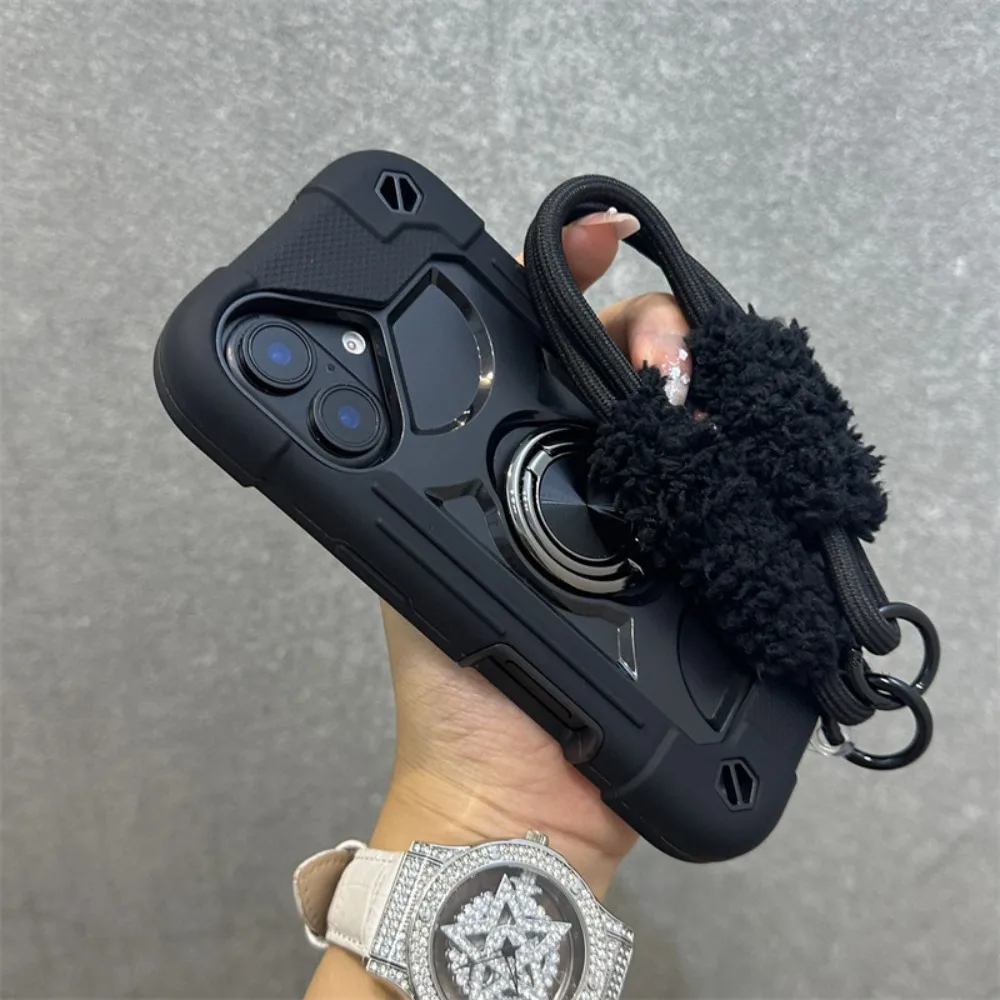 For iPhone 16 Pro Max Case Black Dual Finger Ring Thick Airbag Shockproof Compatible with iPhone 15 14 13 12 11 view 2