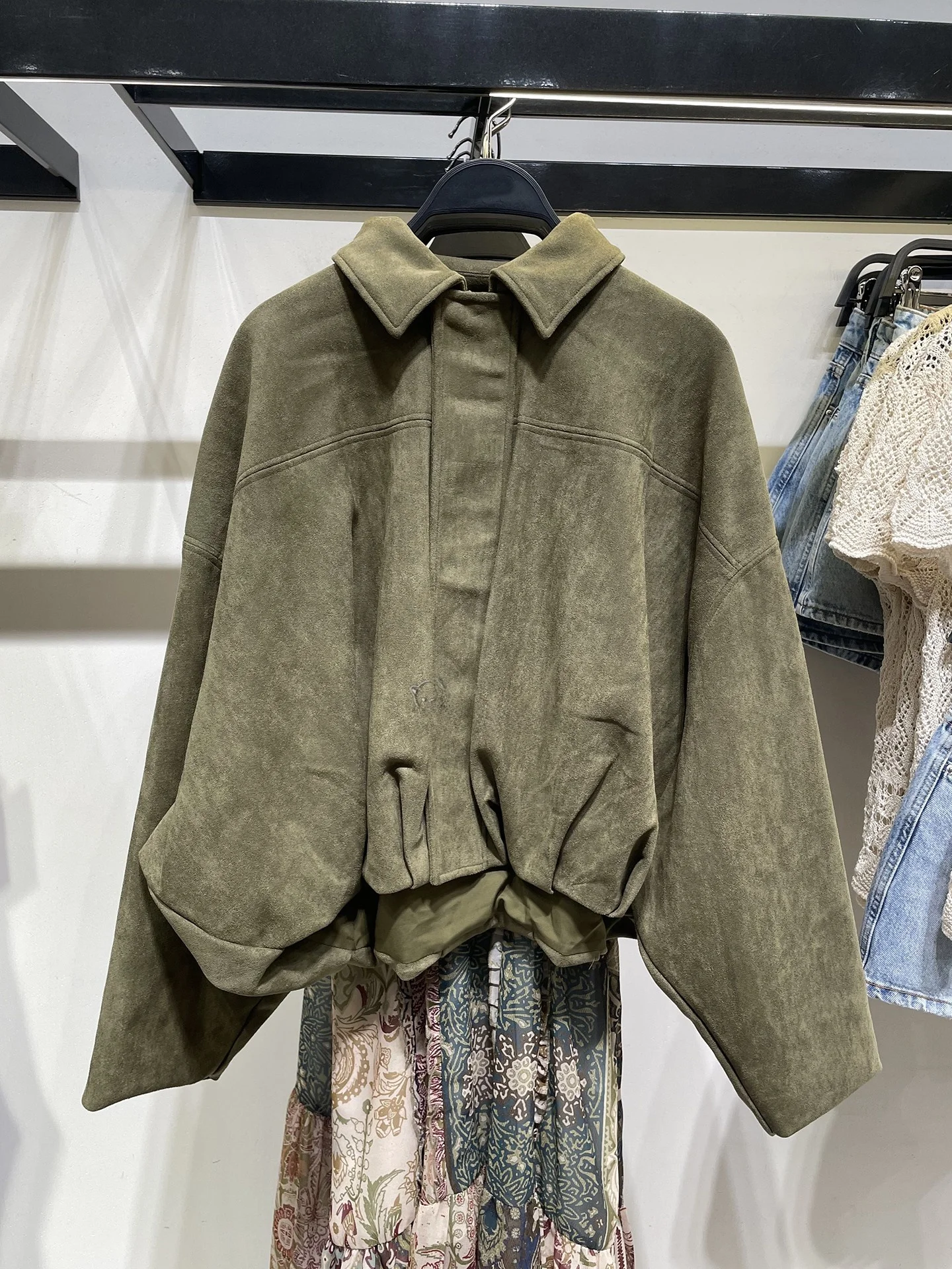 

Ранняя осень, новинка, ретро-лацкан из искусственной замши с эффектом пилота, свободная верхняя одежда Batwing Sve ort, женские Wimigirls 43455