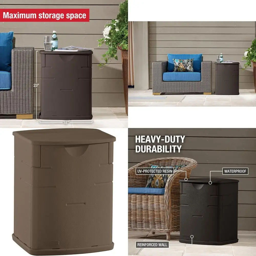 

Всепогодный коричневый ящик для хранения на открытом воздухе — вместимость 19 галлонов для террасы, садовых инструментов, аксессуаров для гриля и принадлежностей для бассейна