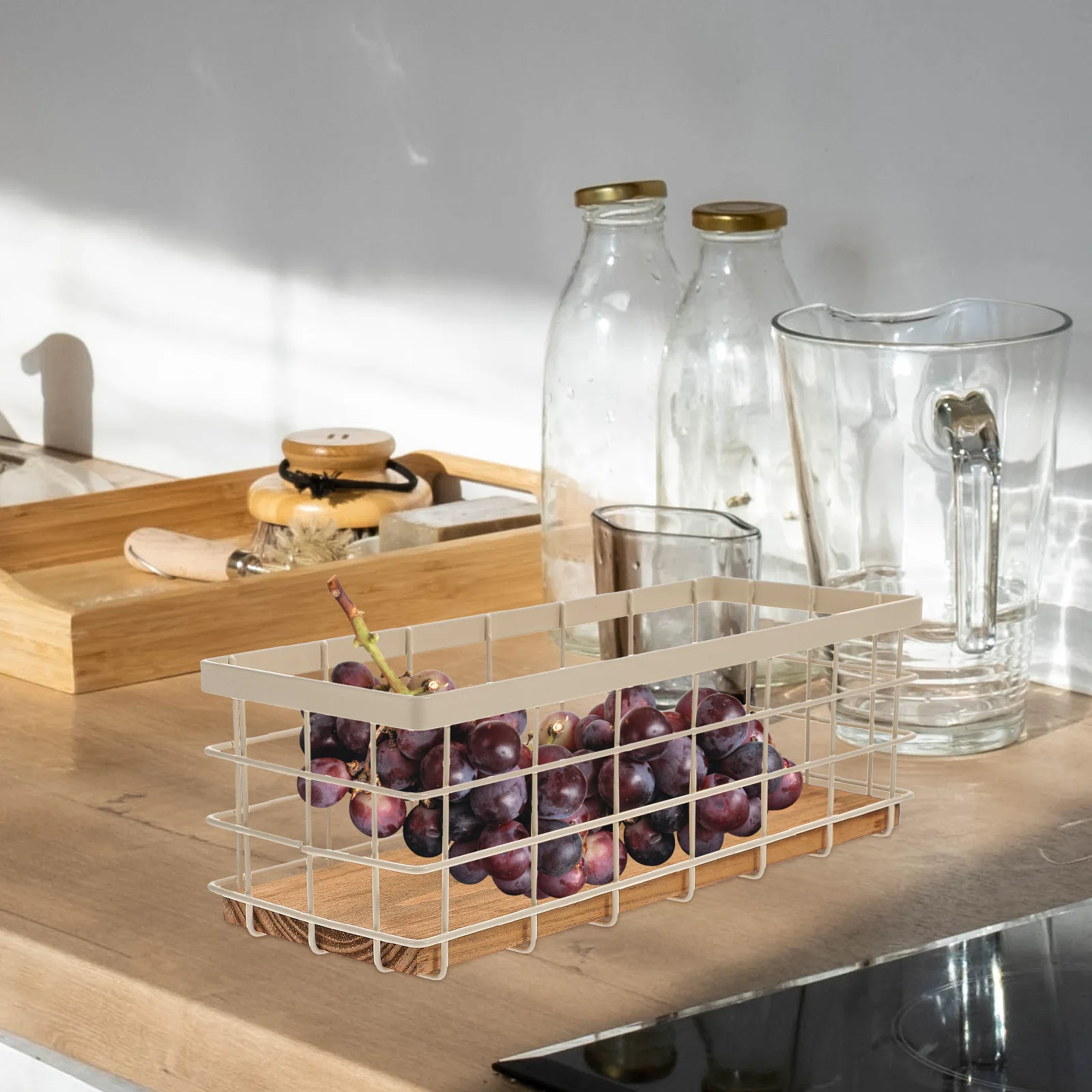 

Iron Basket Large Capacity Kitchen ganizer Wall Mounted Rack Hollow Container White Cosmetics Holder Desktop Sundries Wire Metal