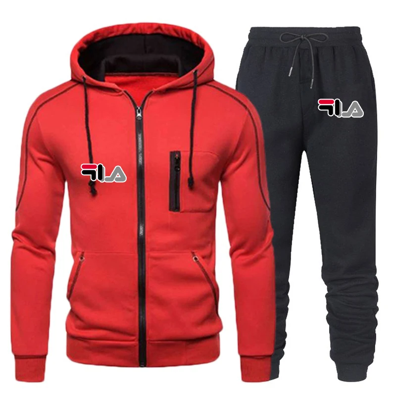 Tricô Casual dos homens Jogging Suit Outdoor Set Zipper Hoodies + Black Sweatpant 2pcs 2023 Primavera Moda New Streetwear S-4XL