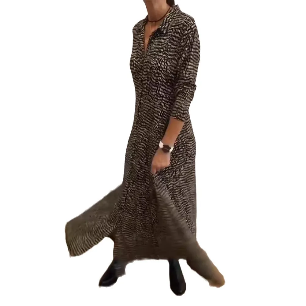 2025 Formele Jurken Herbst Winter Lange ärmeln Gedruckt V-ausschnitt Kleid frauen Mode Lässig Neue Büro Pendeln Alle-spiel Kleid