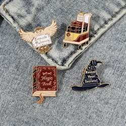 New Harry Magic Academy Enamel Brooches Magic Book And Hat Expecto Patronum Owl Design Pins