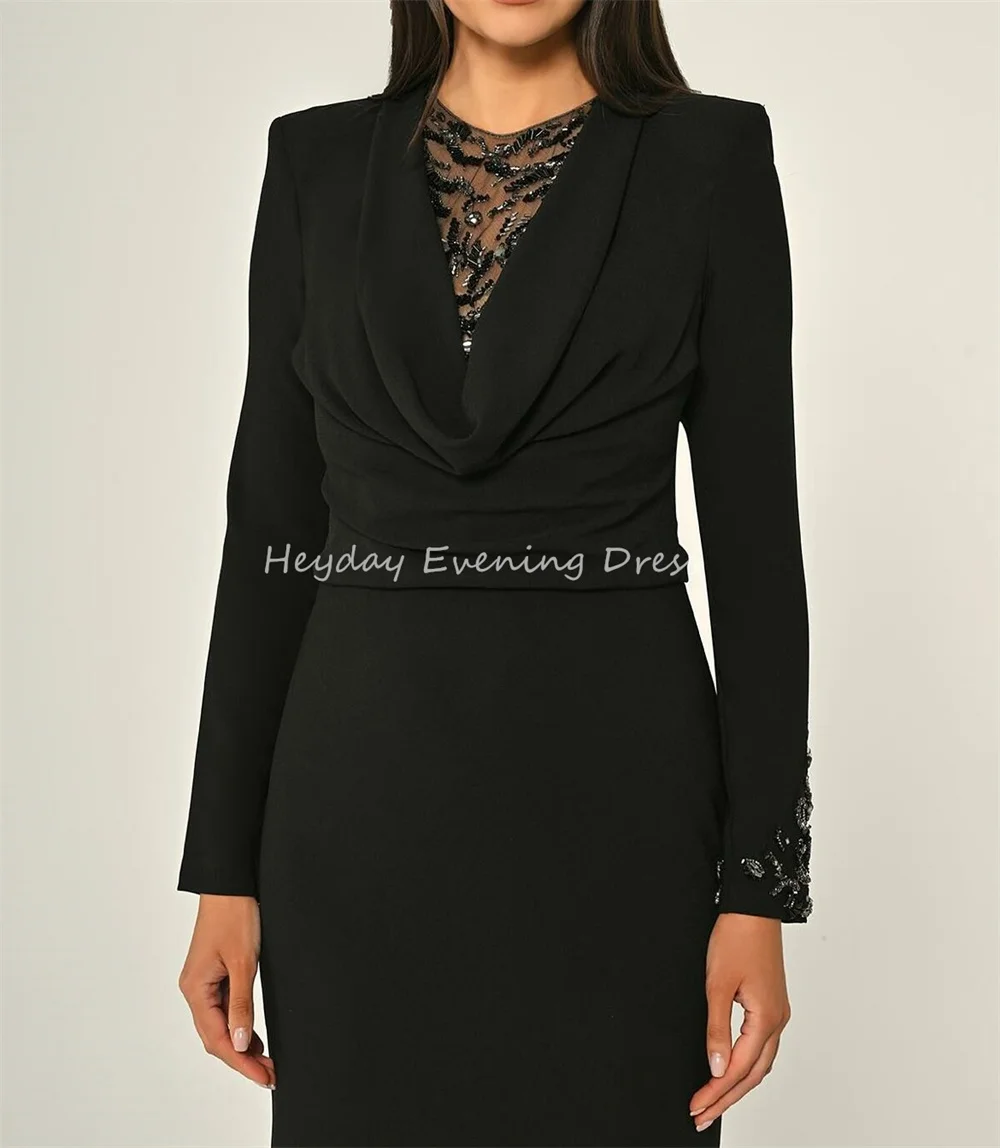 全盛期クレープマーメイド O ネックスパンコールレースシンプルなイブニングドレス女性のための 2025 長袖床の長さのサウジパーティードレス