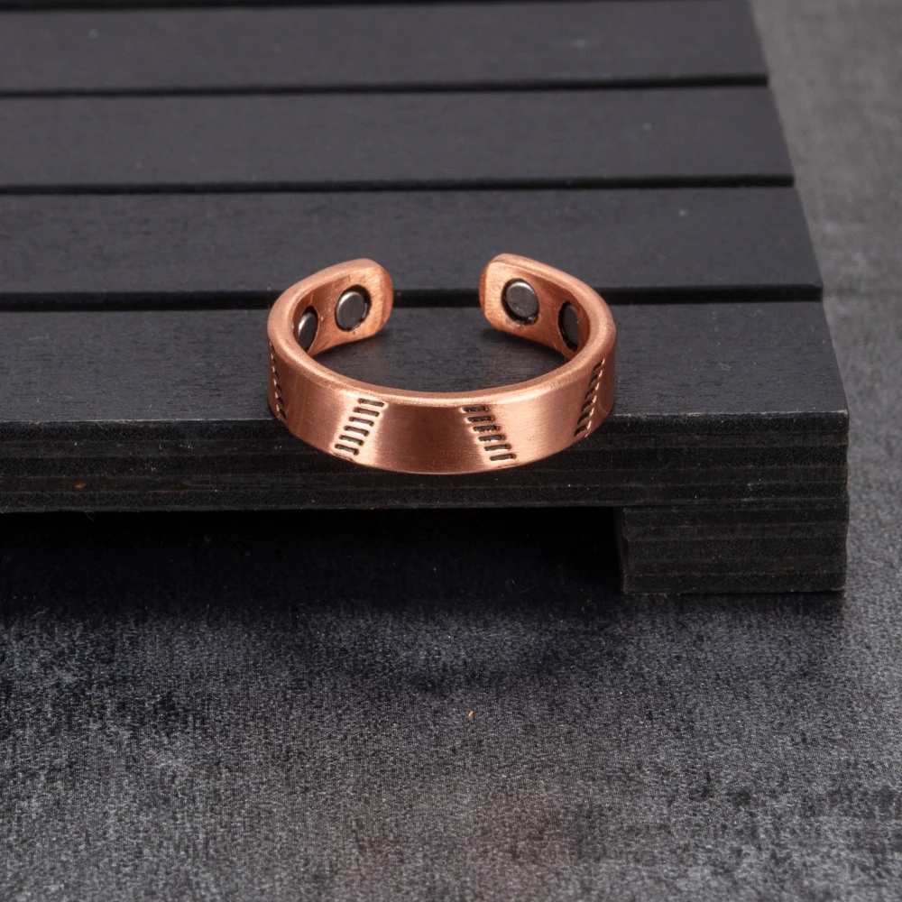 Copper Rings Magnetic Energy Health Arthritis Pain Relief Vintage 6mm Finger Ring Lines Cuff Adjustable Ring for Women Men